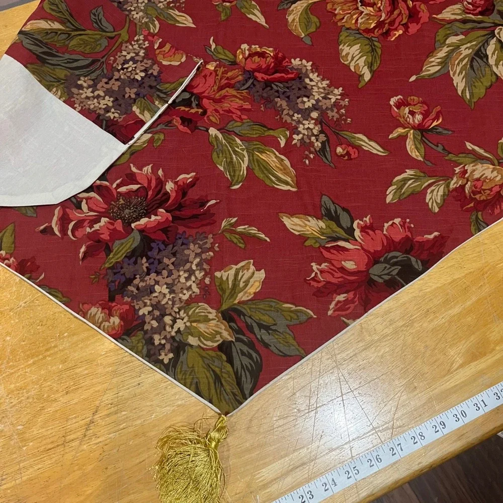 Croscill Home Serena Red Floral Pointed Window Valance with Tassel 40x25 Classic